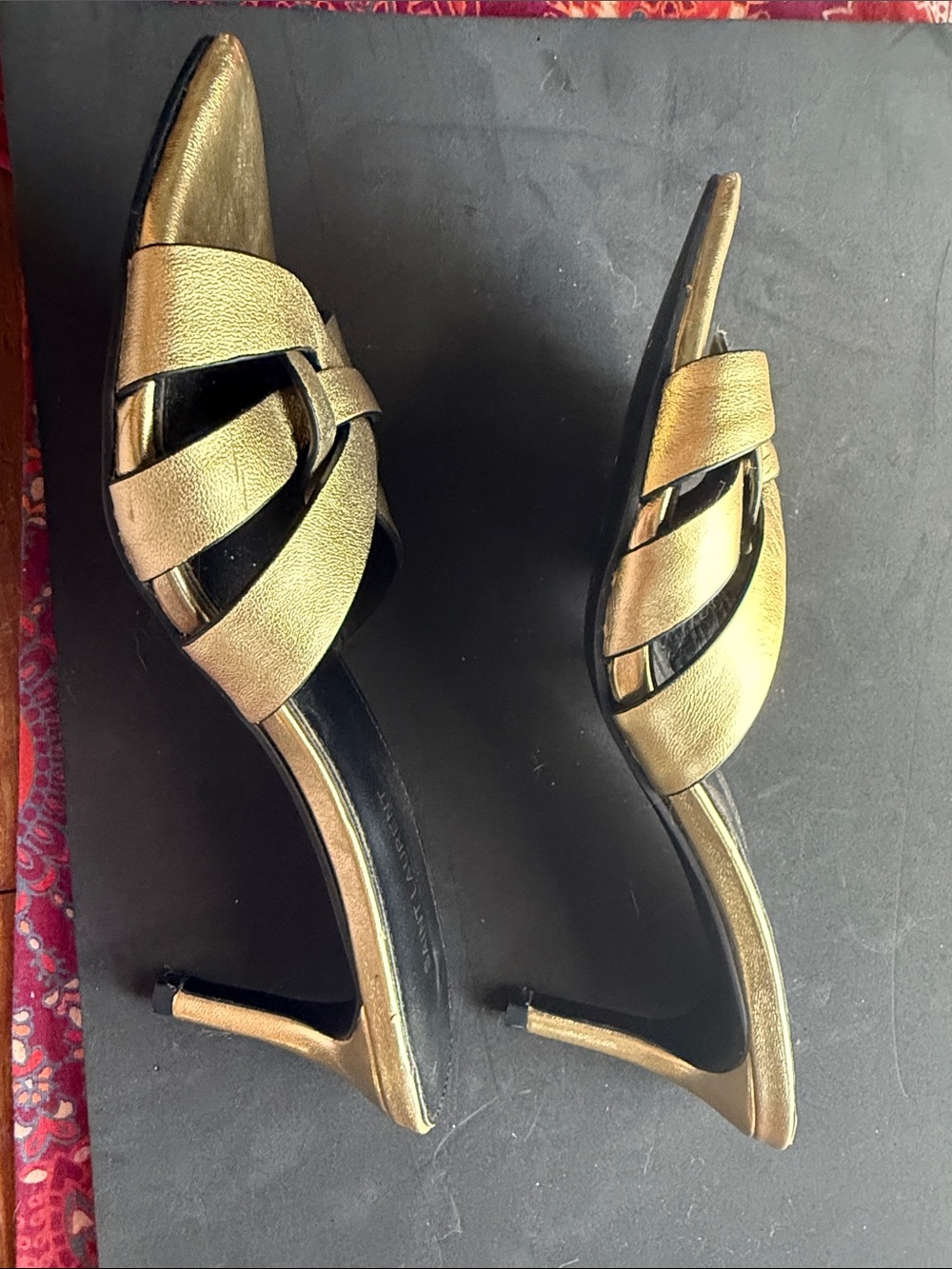 Saint Laurent Metallic Gold Leather Knotted Mule Heels - Picture 7 of 7